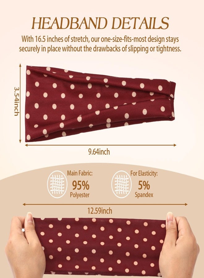 Tiefebene 6 Pack Polka Dot Headband for Women - Non Slip Elastic Floral Hairbands, Stocking Stuffers Soft Fabric Hair Bands for Yoga Workouts, Breathable Head Bands for Hairstyles & Outfits, Christmas Gift - Image 4